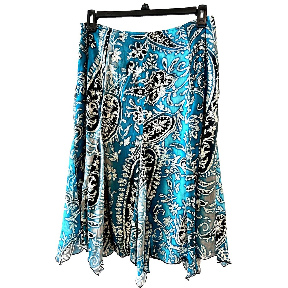 CATO Vintage Y2K Ladies Blue & Gray print Midi Skirt Size 10